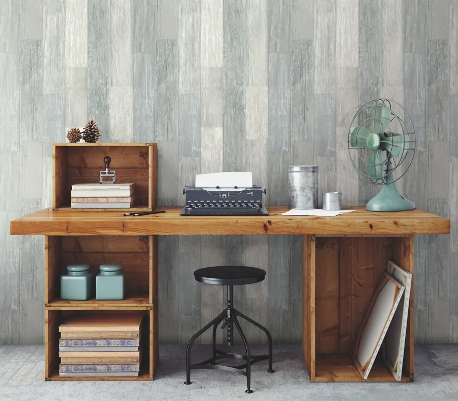 York Pallet Board wallpaper styled interior