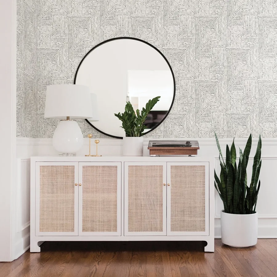 York Merritt Geometric wallpaper styled interior