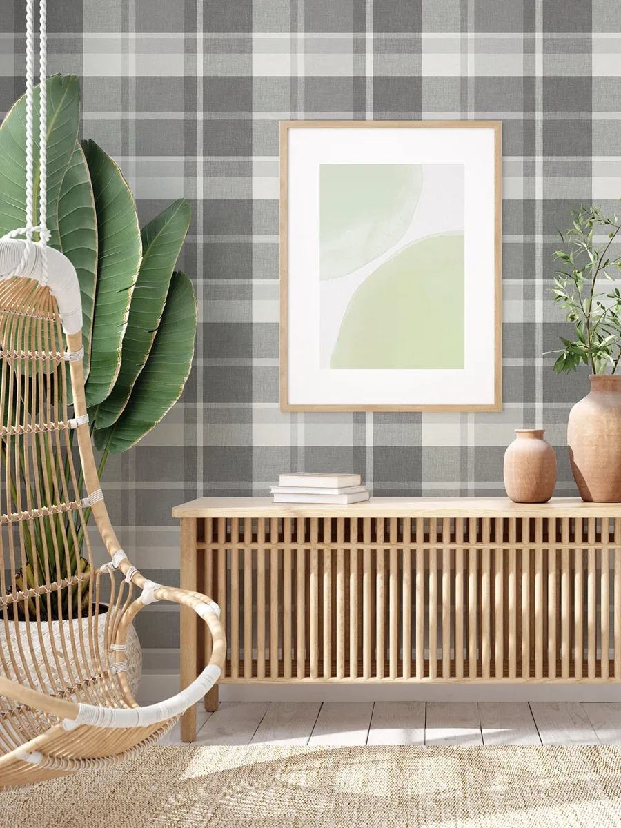 York Madaket Plaid wallpaper styled interior