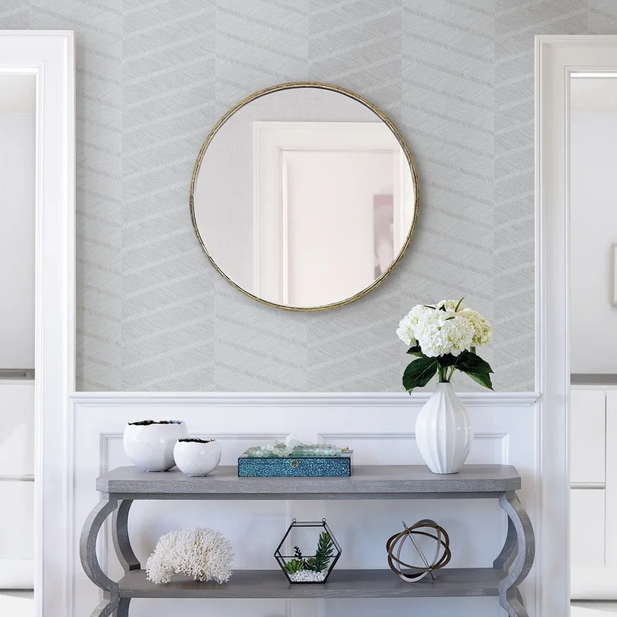York Aspen Chevron wallpaper styled interior