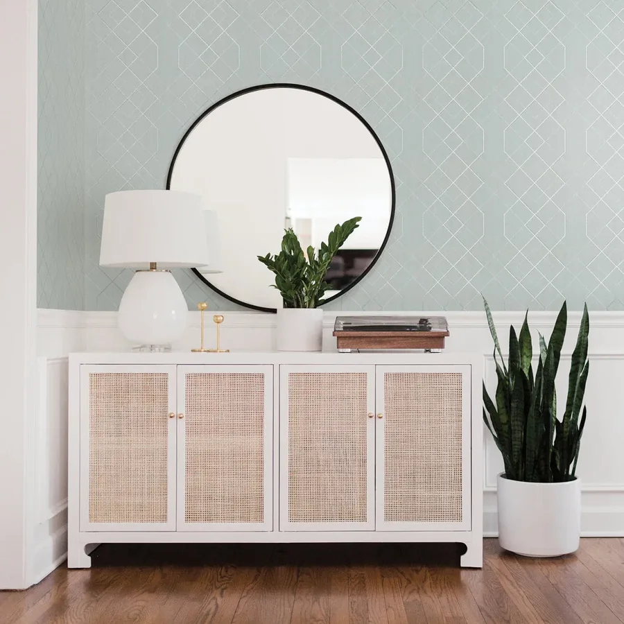 York Ballard Geometric wallpaper styled interior