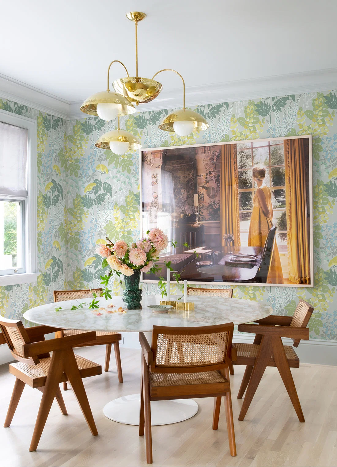 York Brie Forest Flowers wallpaper styled interior