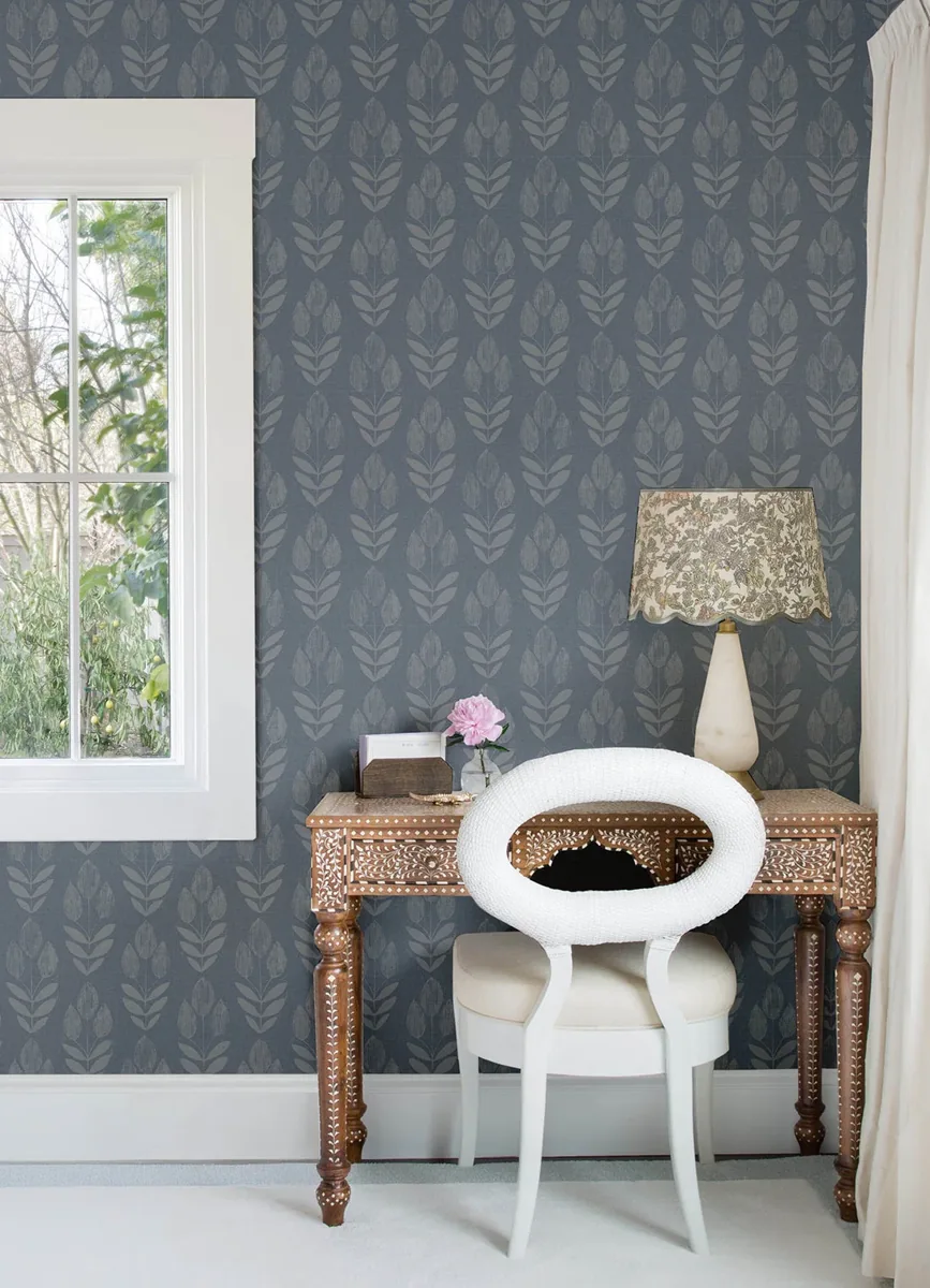 York Chesapeake Garland Block Tulip wallpaper styled interior