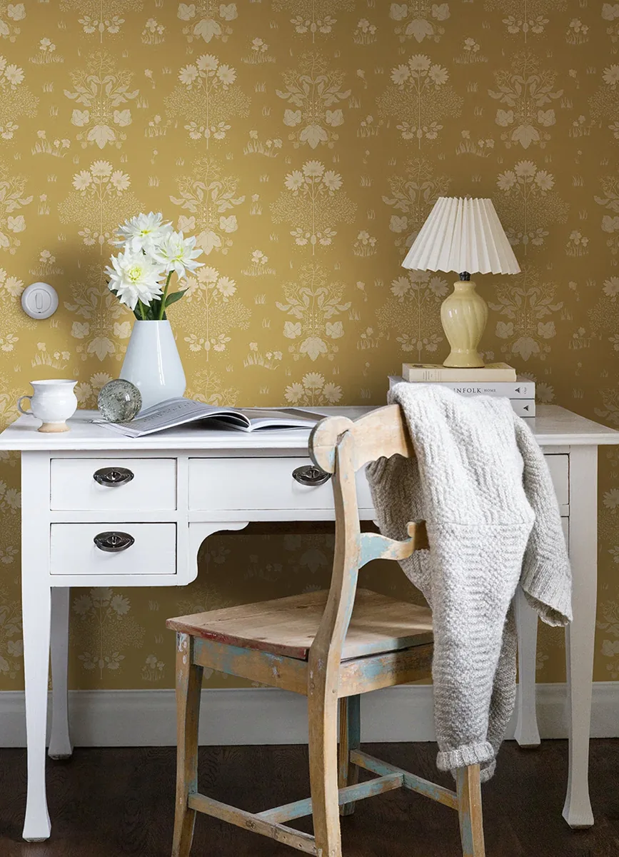 York Elda Delicate Daisies wallpaper styled interior