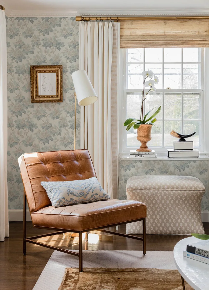 York Oakcliff Leaf Trail wallpaper styled interior