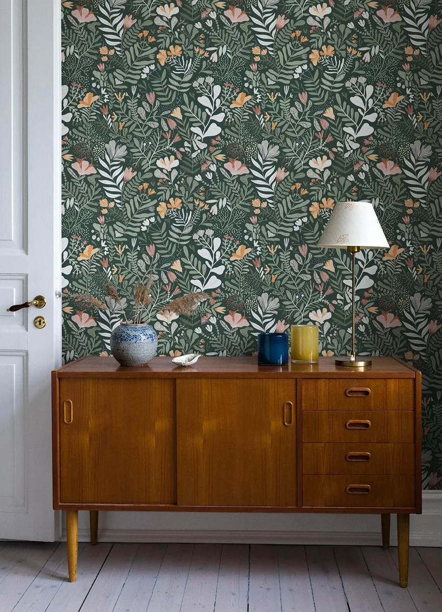 York Brittsommar Woodland Floral wallpaper styled interior