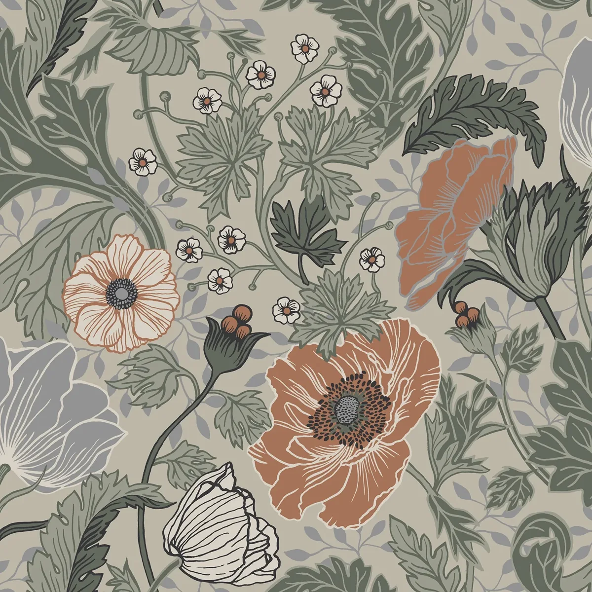 York Anemone wallpaper pattern detail