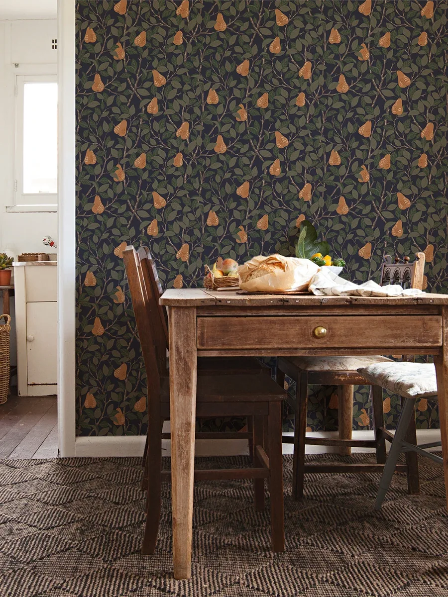 York Pirum Pear wallpaper styled interior