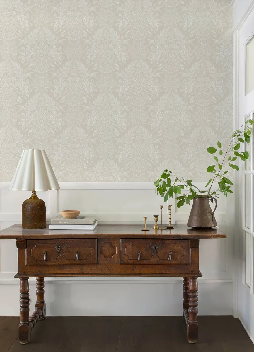 York Chris Loves Julia Finch Woodland Damask wallpaper styled interior