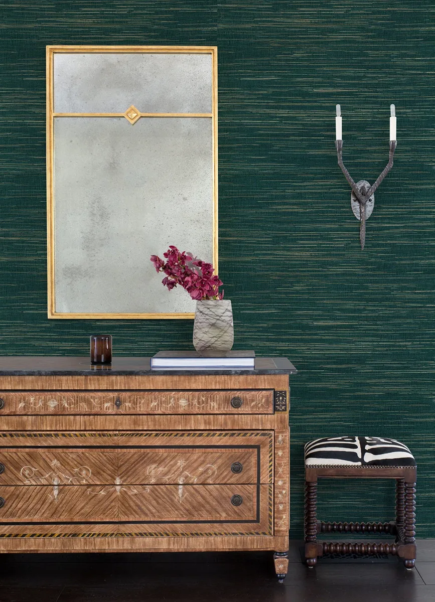 York Kira Hemp Grasscloth wallpaper styled interior