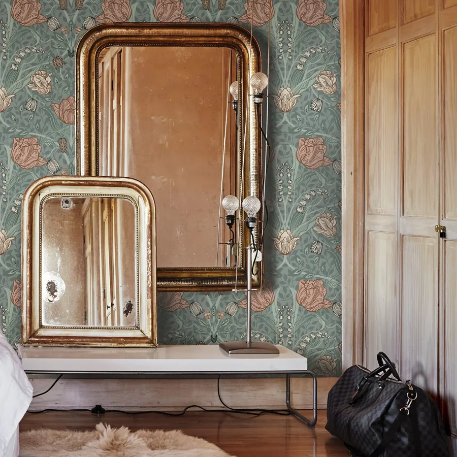 York Tulipa Floral wallpaper styled interior