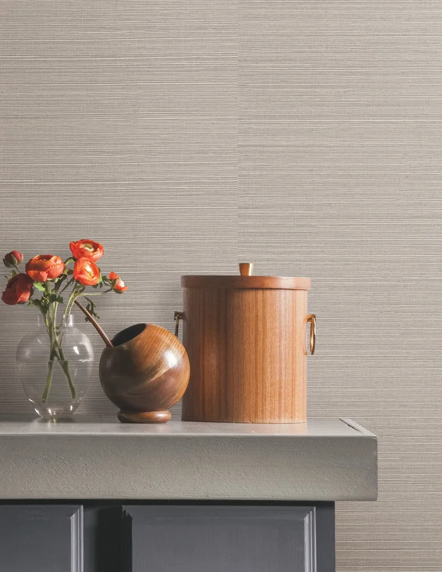 York Natural Grasscloth Peel and Stick wallpaper styled interior