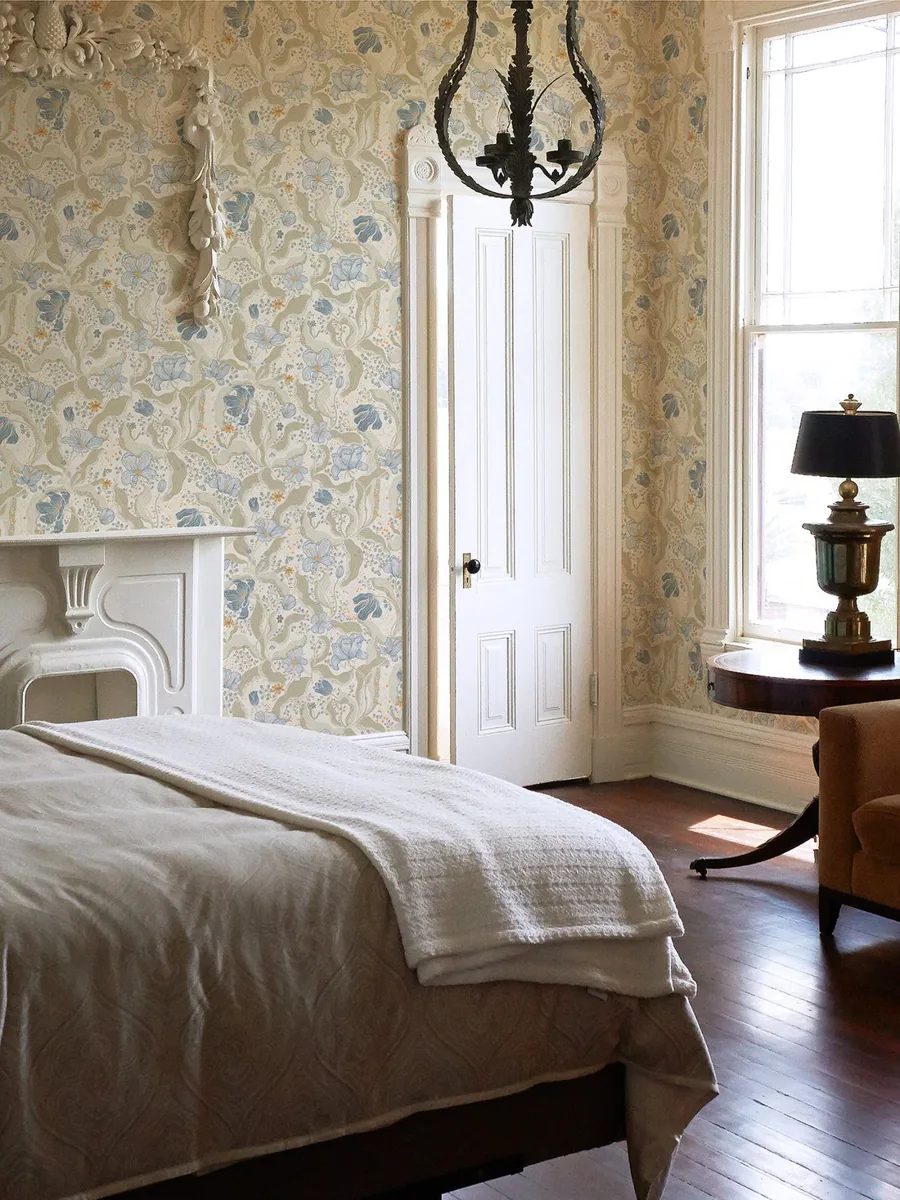York Bodri Tulip Garden wallpaper styled interior
