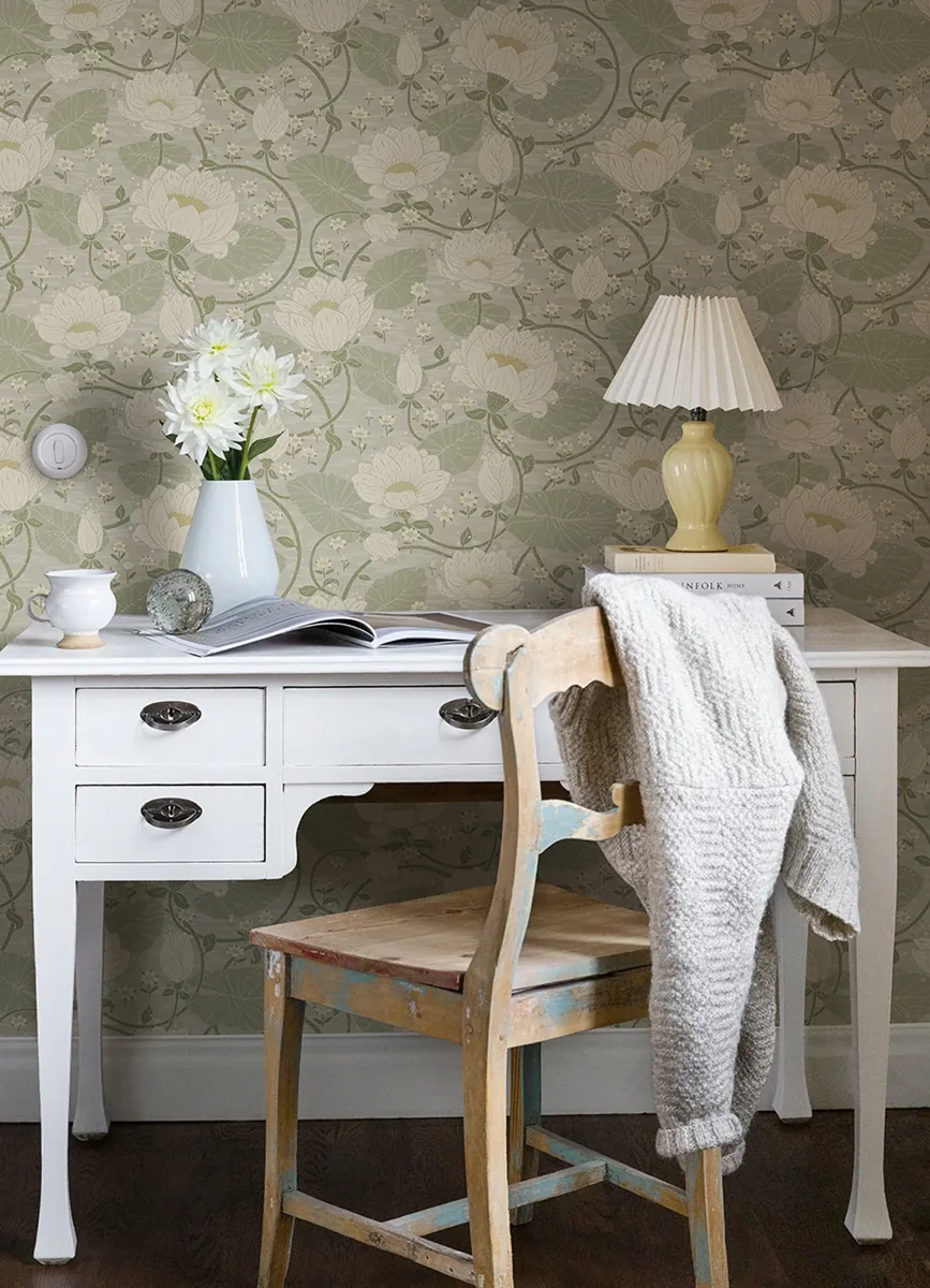 York Eva Lotus Dreams wallpaper styled interior
