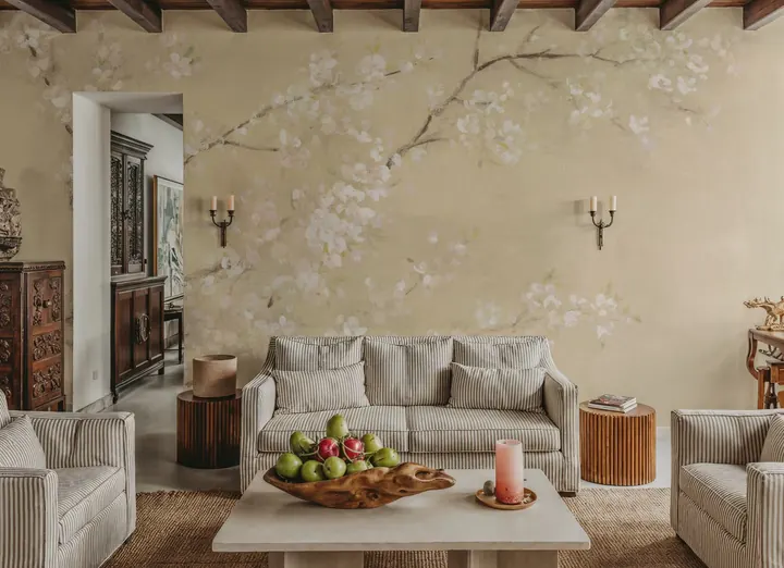 White Cherry Blossoms I Linen wallpaper, view 4