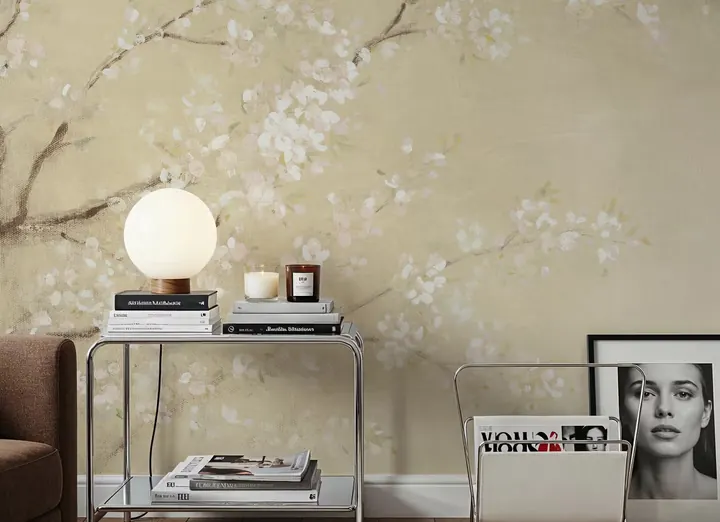 White Cherry Blossoms I Linen wallpaper, view 5