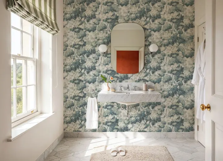 Greenwood Linden, Soft Teal wallpaper, view 2