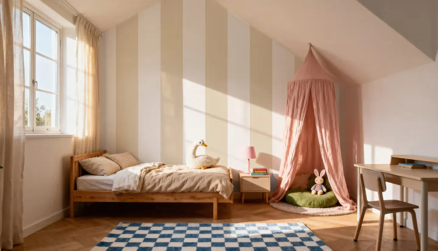 Scalloped Circus Stripes, Beige wallpaper, view 1