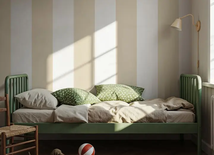 Scalloped Circus Stripes, Beige wallpaper, view 4