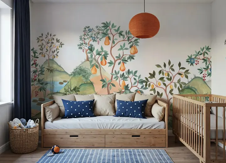 Orchard Reverie (no animals), Cream wallpaper, view 2