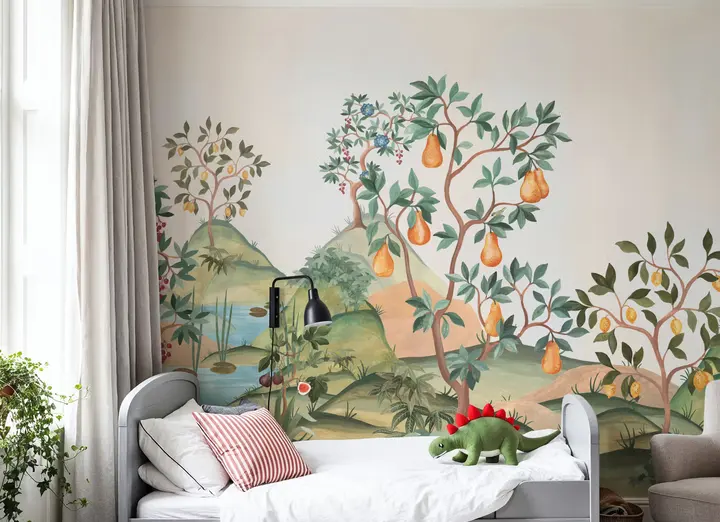 Orchard Reverie (no animals), Cream wallpaper, view 3