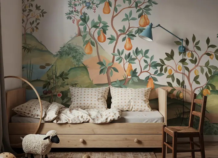 Orchard Reverie (no animals), Cream wallpaper, view 5