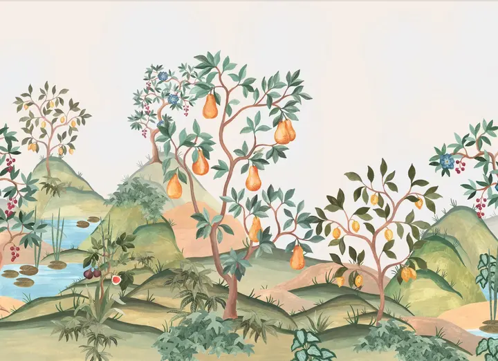 Orchard Reverie (no animals), Cream wallpaper, view 7
