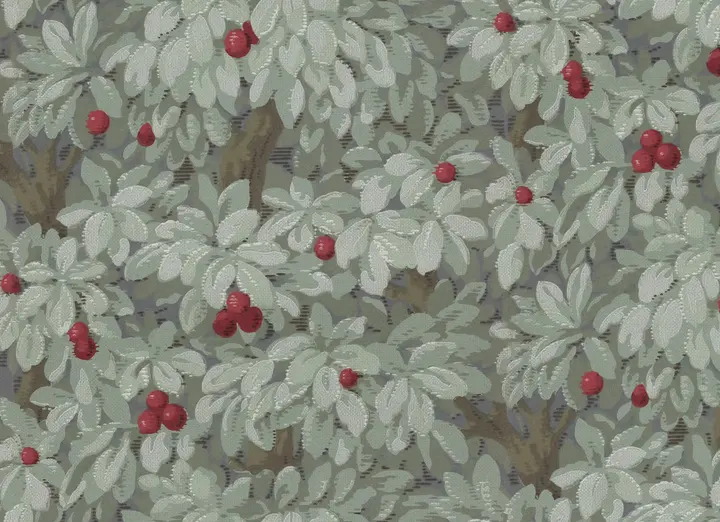 Fruit Tree Bower, Crimson on Green wallpaper, view 6