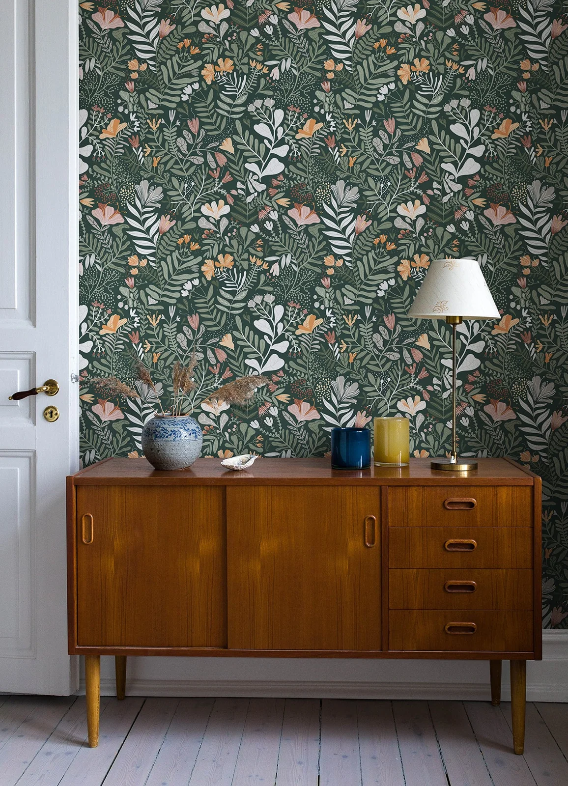 York Brittsommar Woodland Floral wallpaper styled interior