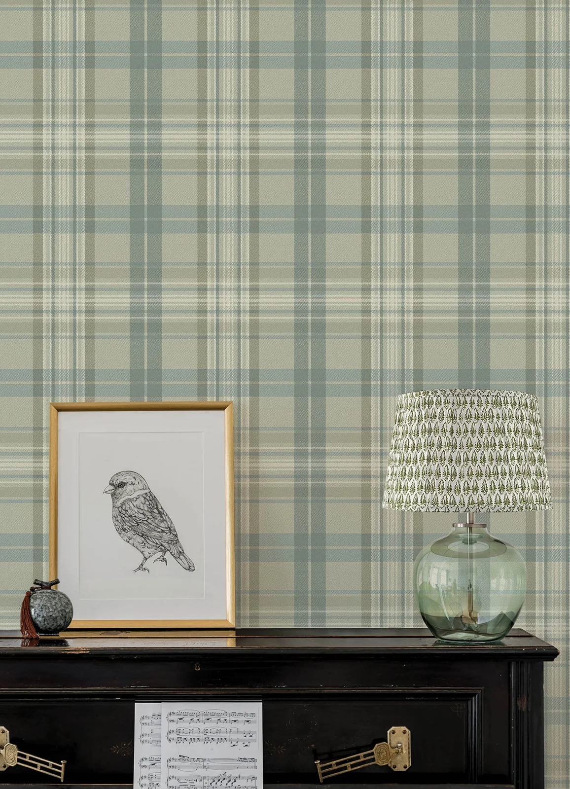 York Chesapeake Austin Plaid wallpaper styled interior