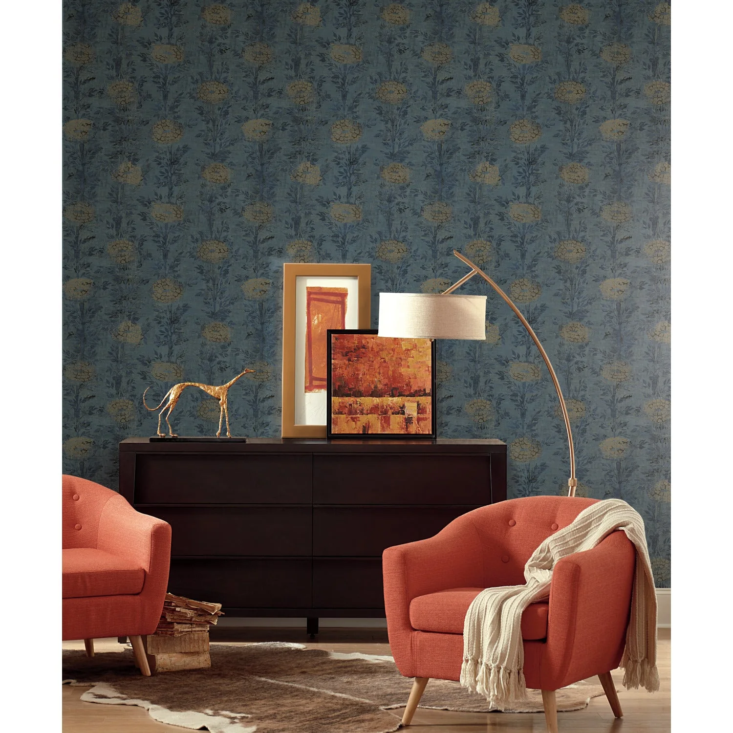 York Ronald Redding French Marigold wallpaper styled interior
