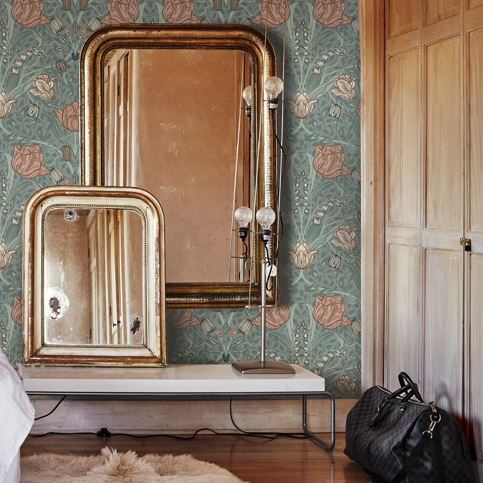 York Tulipa Floral wallpaper styled interior